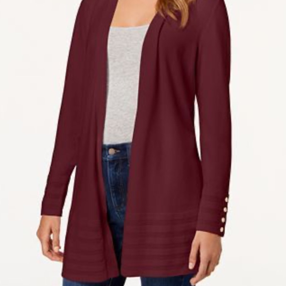 Charter Club Open-Front Cardigan in Red, Size XS
